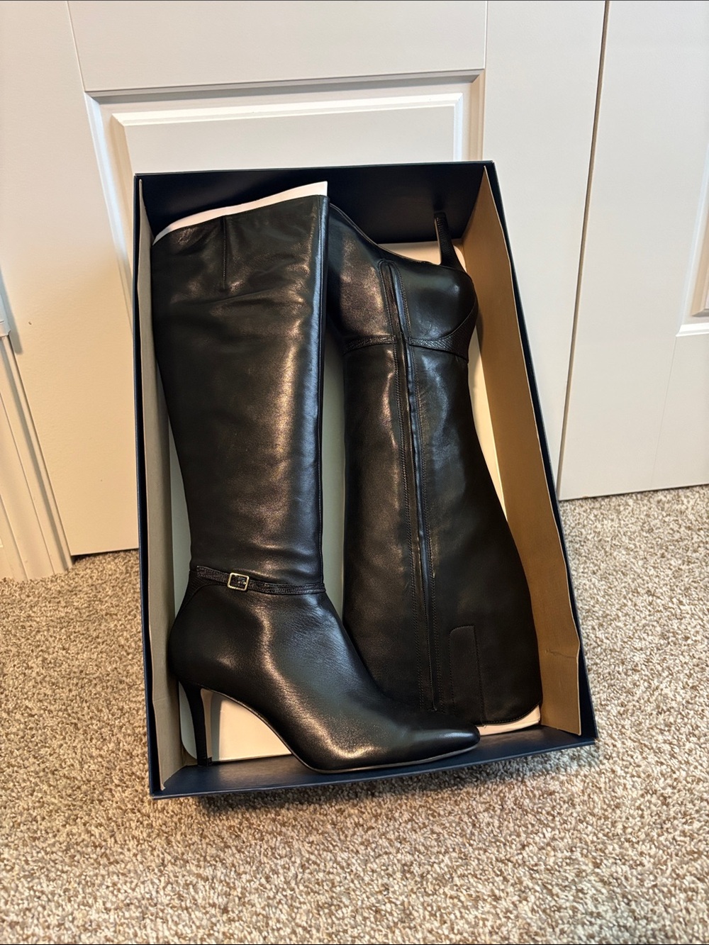 Cole Haan Black Leather Knee-High Stiletto Boots - Picture 2 of 3